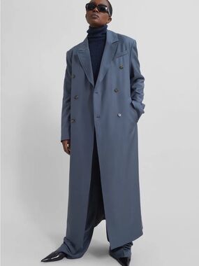 New Loulou Studio Maisun Long Coat - Fjord Grey Size Medium Wool NWT Trench Coat